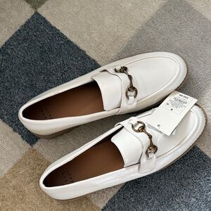A New Day White Leather Loafers with Gold Accents